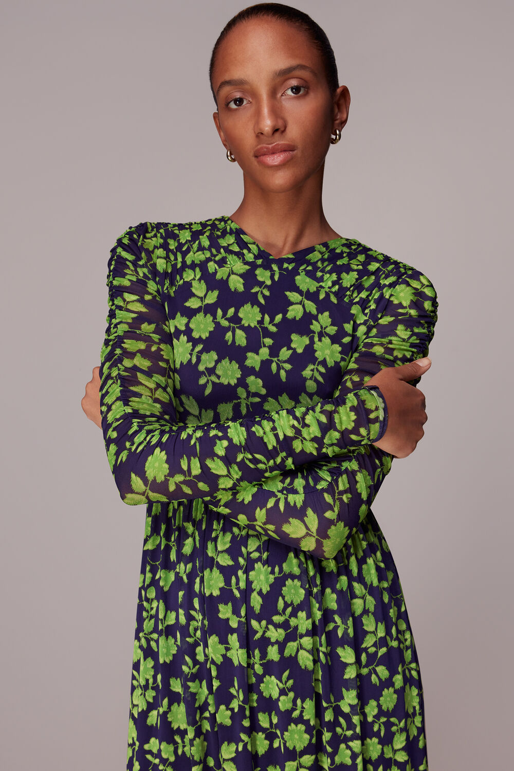 Linear Floral Mesh Dress